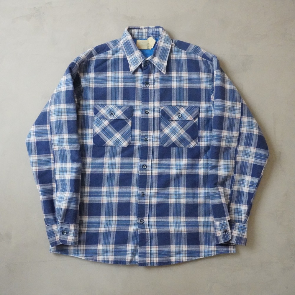 Vintage Towncraft Quilted Flannel Shirt XL Tall Mens 80s Blue Plaid Lined